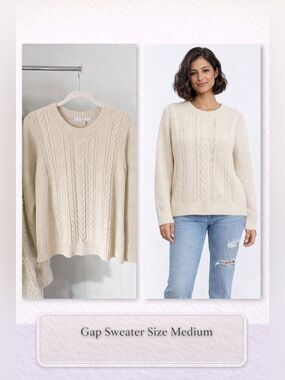 GAP Cable Knit Sweater Medium | Cream Ivory Classic Crewneck Pullover